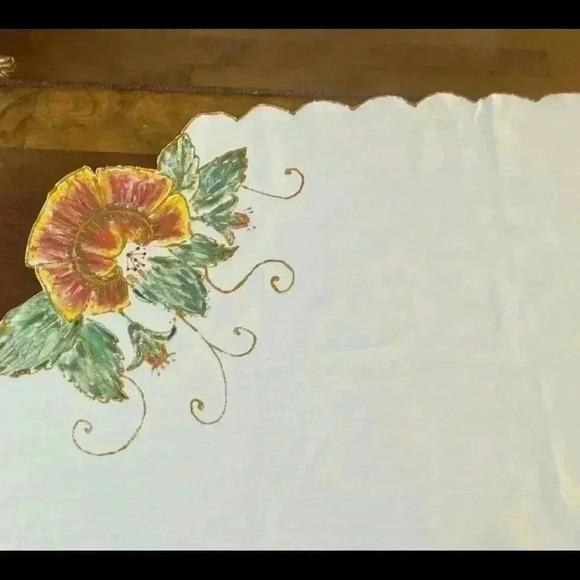 VINTAGE hand painted table  runner and 3 place mats. Never used - Picture 3 of 13